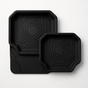 Tapis de voiture cercle Deux tapis de sol noirs pour voiture (avant et arrière), conçus avec des rebords et un motif pour une meilleure protection contre les saletés et les liquides