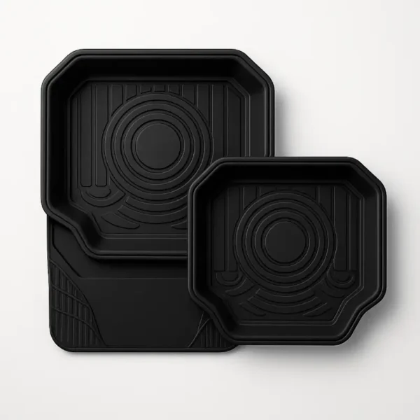 Tapis de voiture cercle Deux tapis de sol noirs pour voiture (avant et arrière), conçus avec des rebords et un motif pour une meilleure protection contre les saletés et les liquides