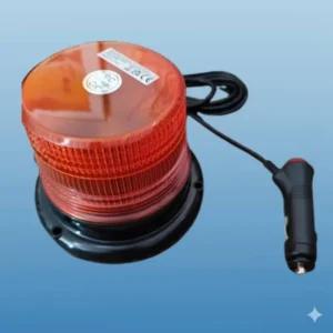 Un gyrophare jaune pour véhicules de grande taille, avec un boîtier texturé et des câbles d'alimentation noirs et rouges.