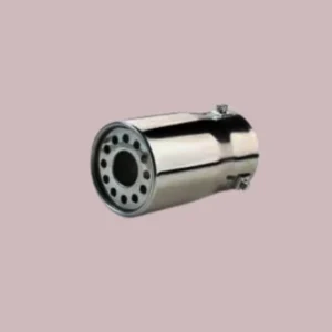 Embout d’échappement cylindrique en acier inoxydable, finition brillante, avec extrémité évasée et collier de fixation intégré. Convient pour personnaliser l’apparence et le son du système d’échappement d’un véhicule