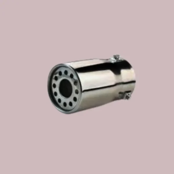 Emboût d'échappement 1 Embout d’échappement cylindrique en acier inoxydable, finition brillante, avec extrémité évasée et collier de fixation intégré. Convient pour personnaliser l’apparence et le son du système d’échappement d’un véhicule